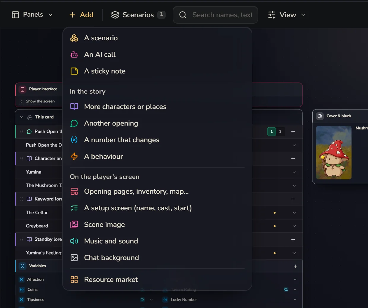 The Add menu