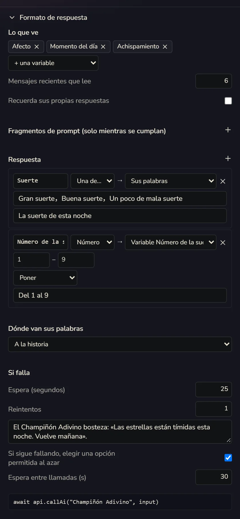 Formato de respuesta: Lo que ve y Respuesta