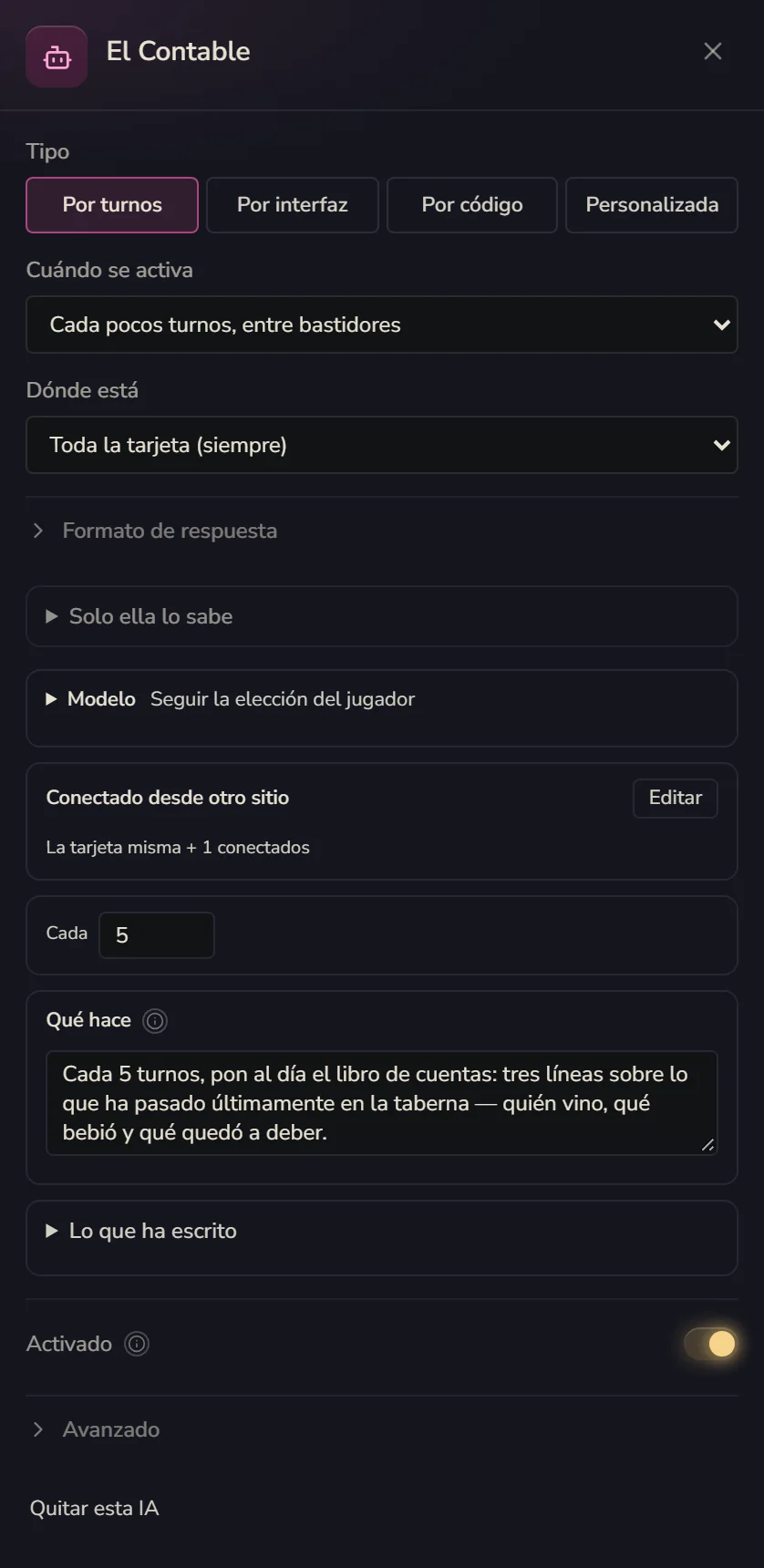 Ajustes de El Contable: por turnos, cada pocos turnos, entre bastidores