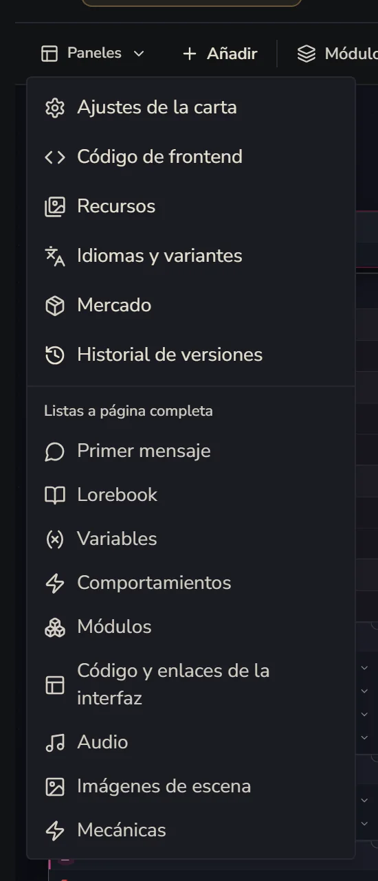 El menú Paneles