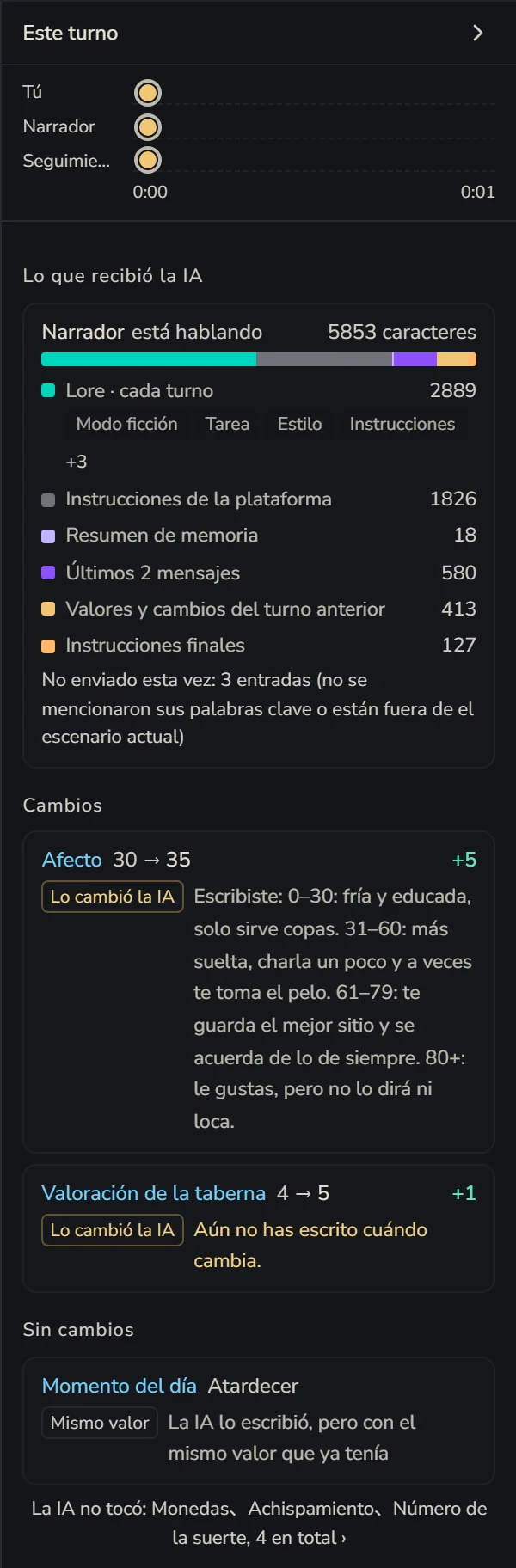 La línea de tiempo y Lo que recibió la IA