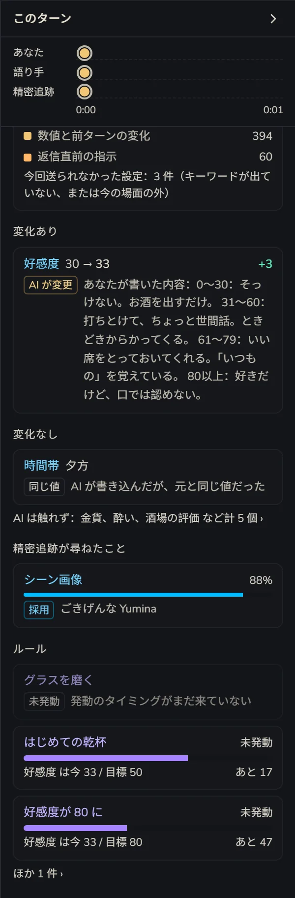 変わった数値とビヘイビアの進み具合