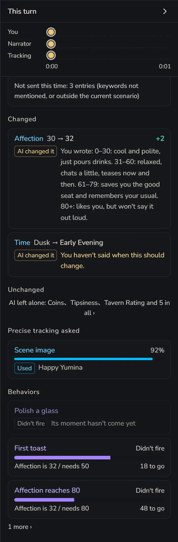 Values that changed, and behaviour progress