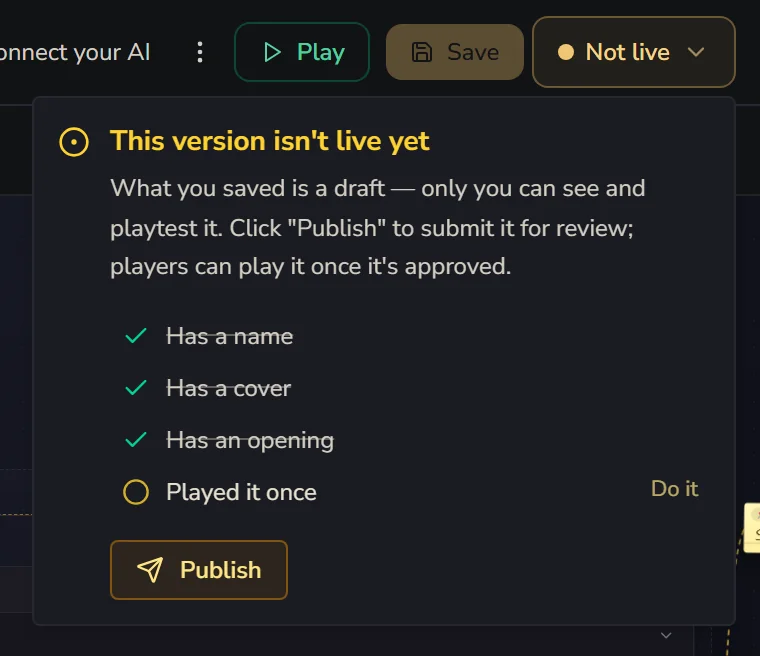 The publish menu