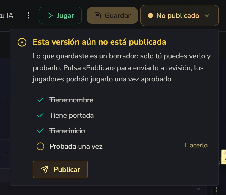 El menú de publicar