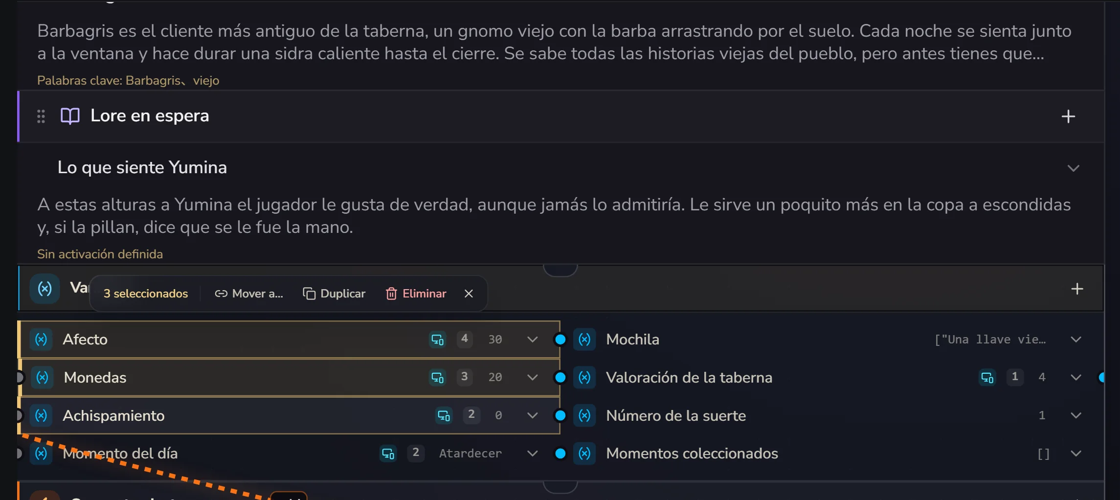 Tres variables seleccionadas