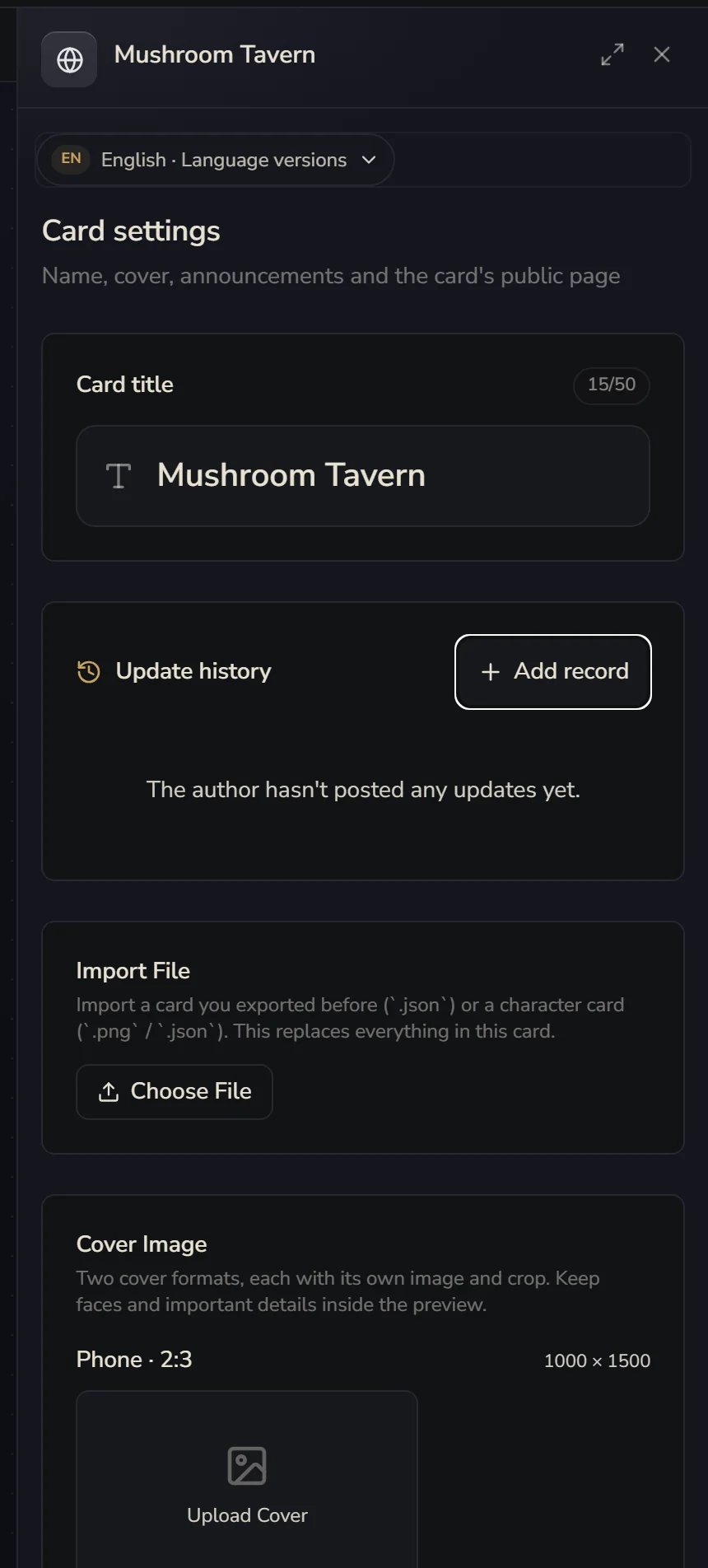 Card settings