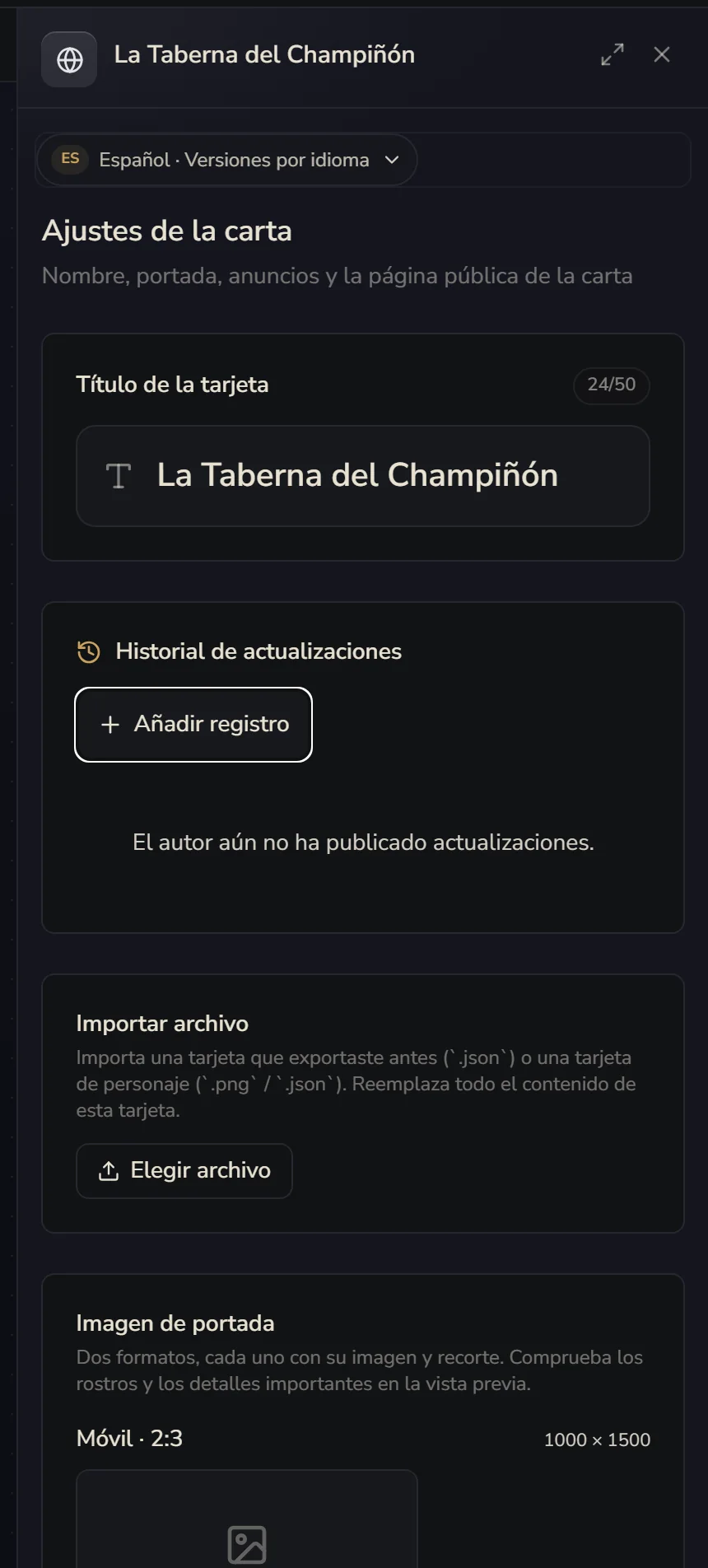 Ajustes de la carta
