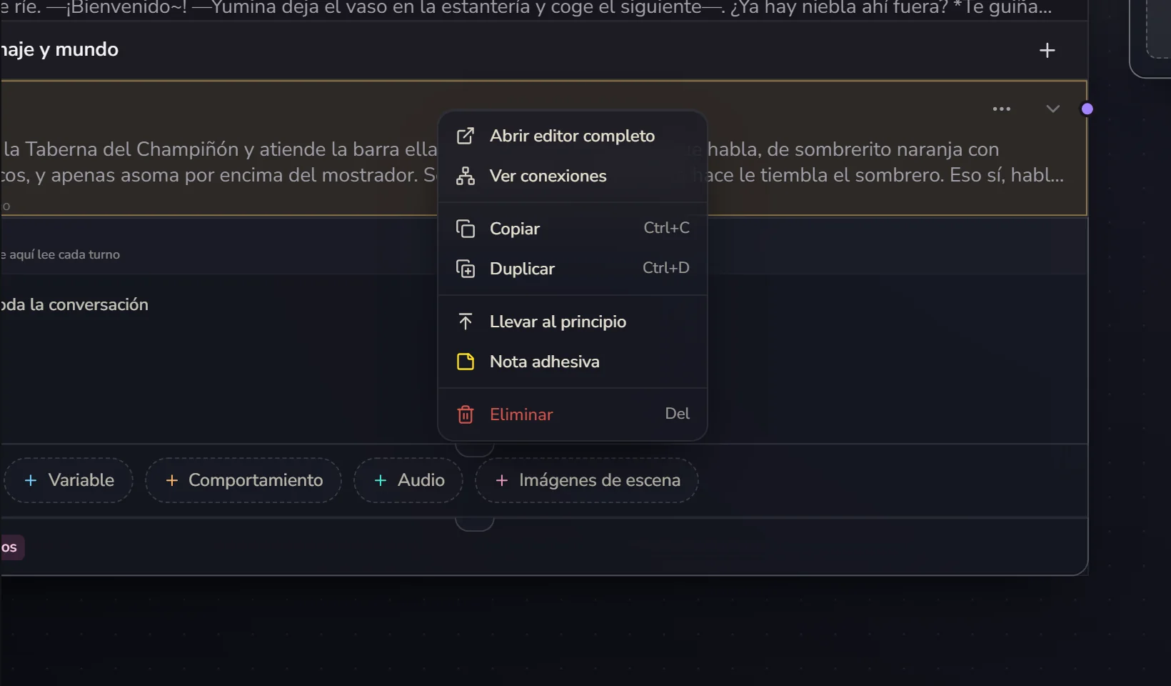 Menú del clic derecho