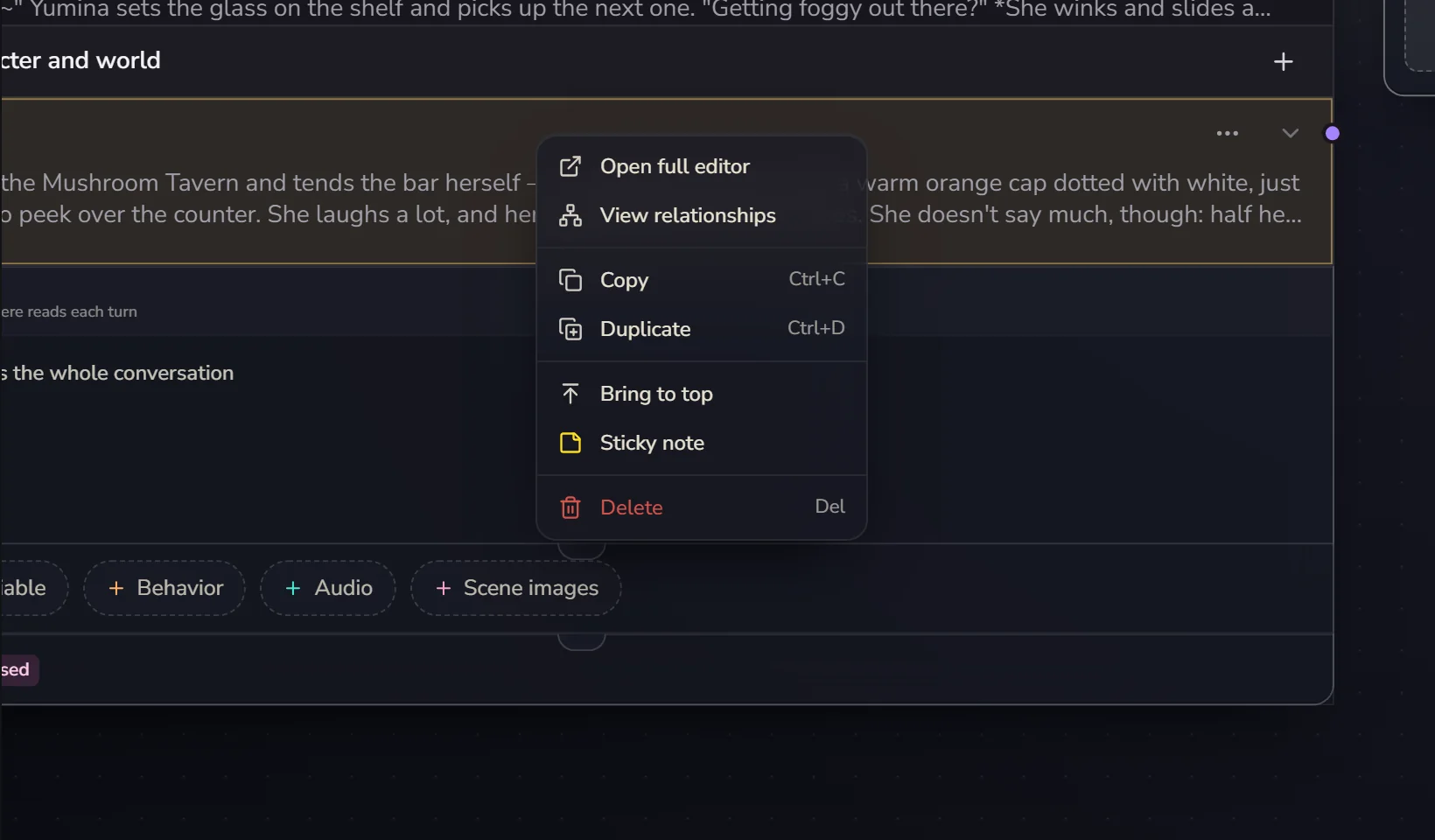 The right-click menu