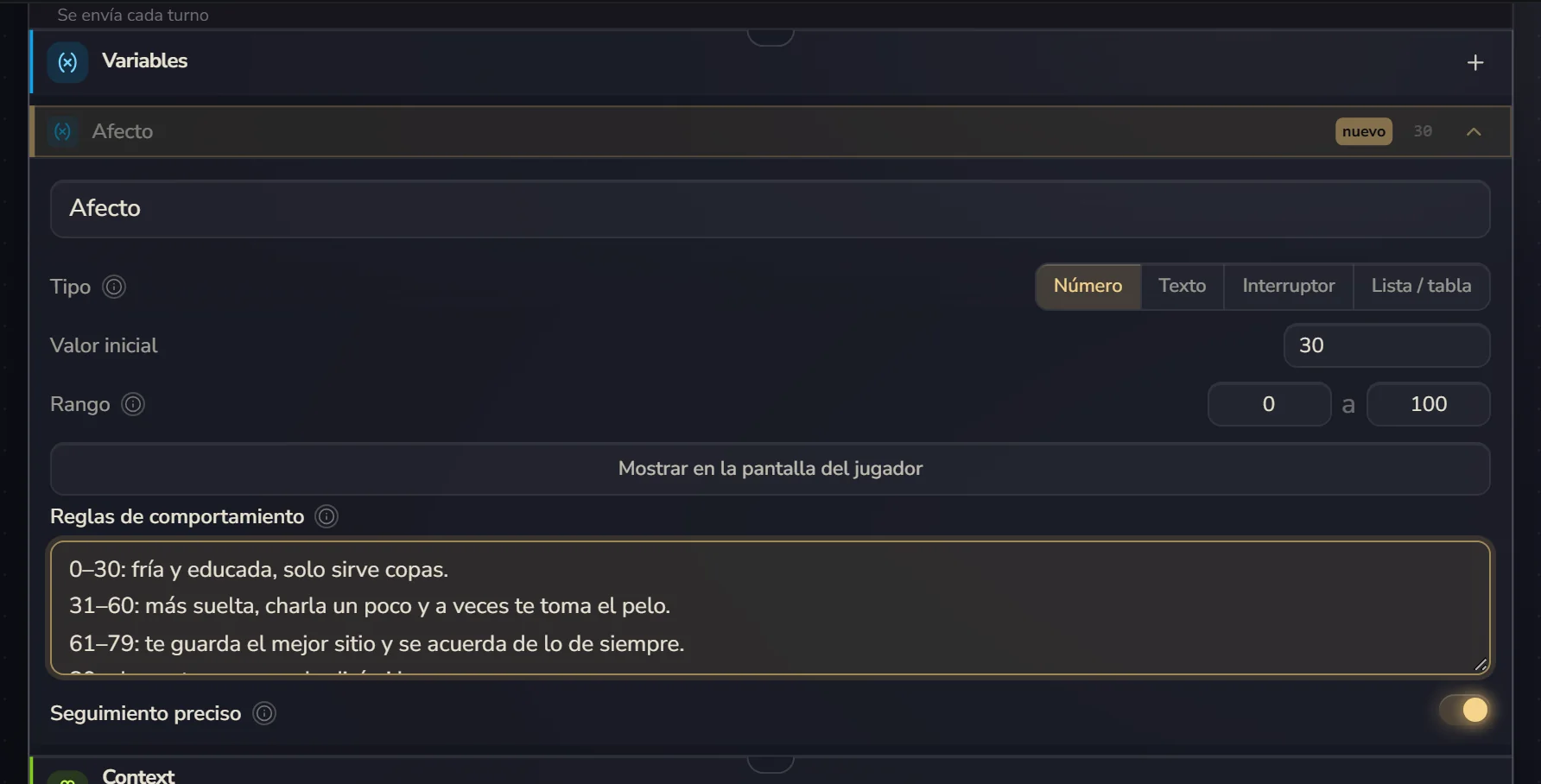 El afecto ya configurado