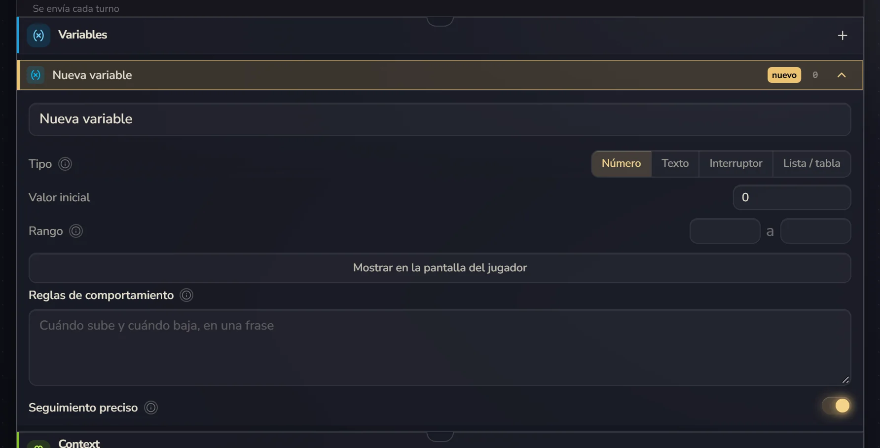 La variable recién añadida