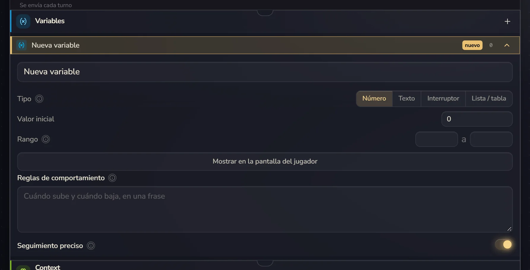 La variable recién añadida